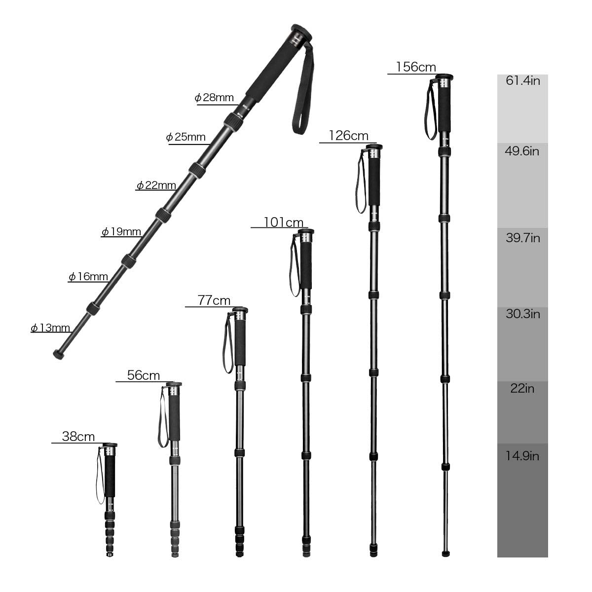 Koolehaoda 6 Section Monopod Compact Portable Photography Aluminum Alloy Unipod Stick, Max. Load 10Kg / 22Lbs, Folding Size Is O