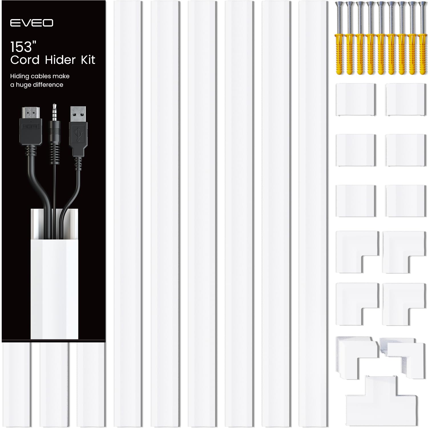 Cord Hider 153In   Covers For Wires   Paintable   Wire Hiders For Tv On Wall   Cable Management   Cable Raceway   9X L17 X W0.95