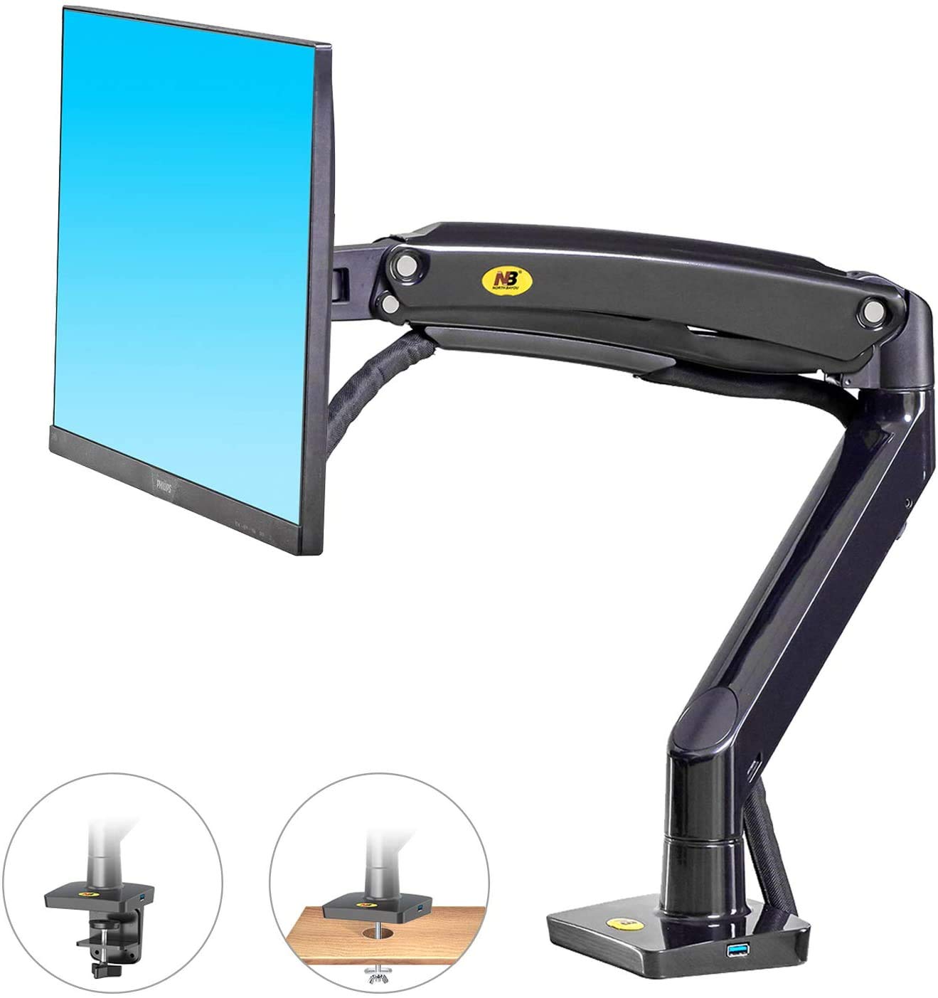 North Bayou Desk Mount Full Motion Swivel Computer Monitor Arm With 13 Inches Adjustable Height For Screens Up To 30 Inches, Bla