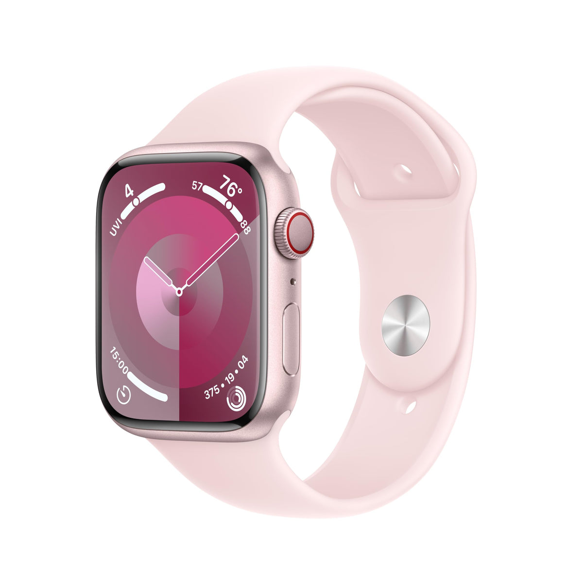Apple Watch Series 9 [GPS + Cellular 45mm] Smartwatch with Pink Aluminum Case with Pink Sport Band S/M. Fitness Tracker, Blood Oxygen & ECG Apps, Always On Retina Display