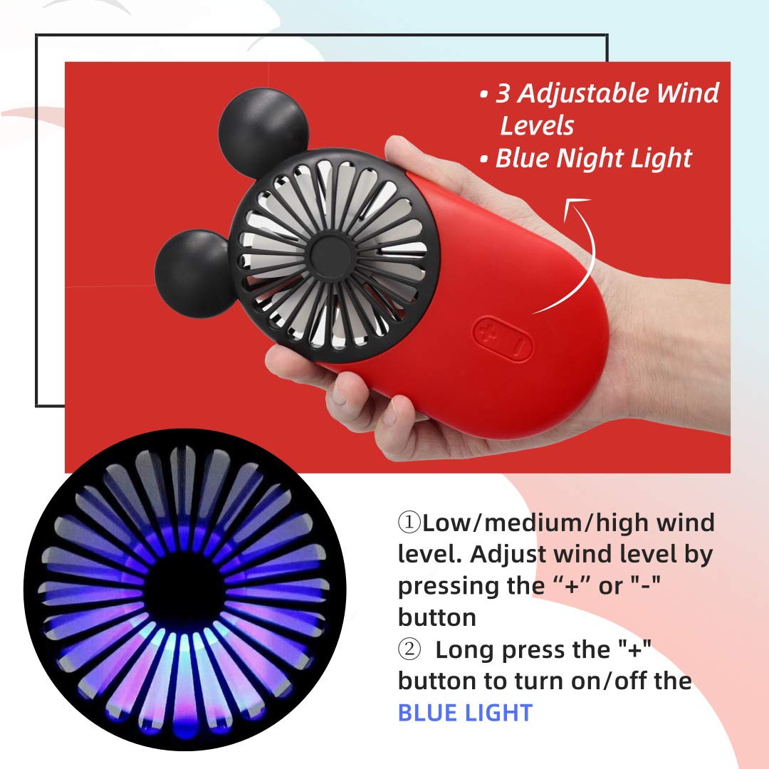 Decolife Cute Personal Mini Fan, Handheld & Portable Usb Rechargeable Fan With Beautiful Led Light, 3 Adjustable Speeds, Finger