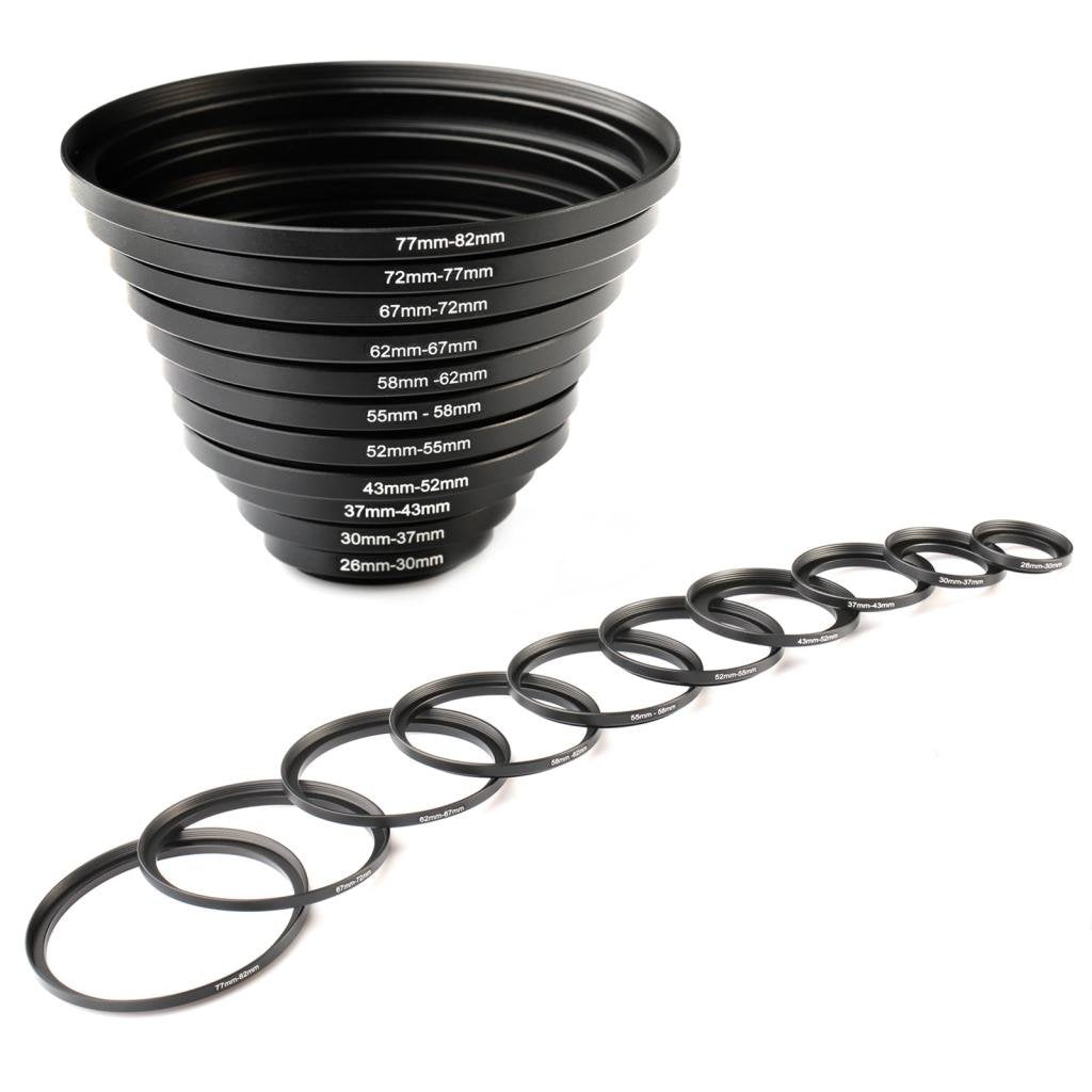K&F Concept 11Pcs Metal Stepping Rings Step Up Ring Set 26 30Mm 30 37Mm 37 43Mm 43 52Mm 52 55Mm 55 58Mm 58 62Mm 62 67Mm 67 72Mm 72 77Mm 77 82Mm Compatible With Canon Nikon Dslr Cameras Lens