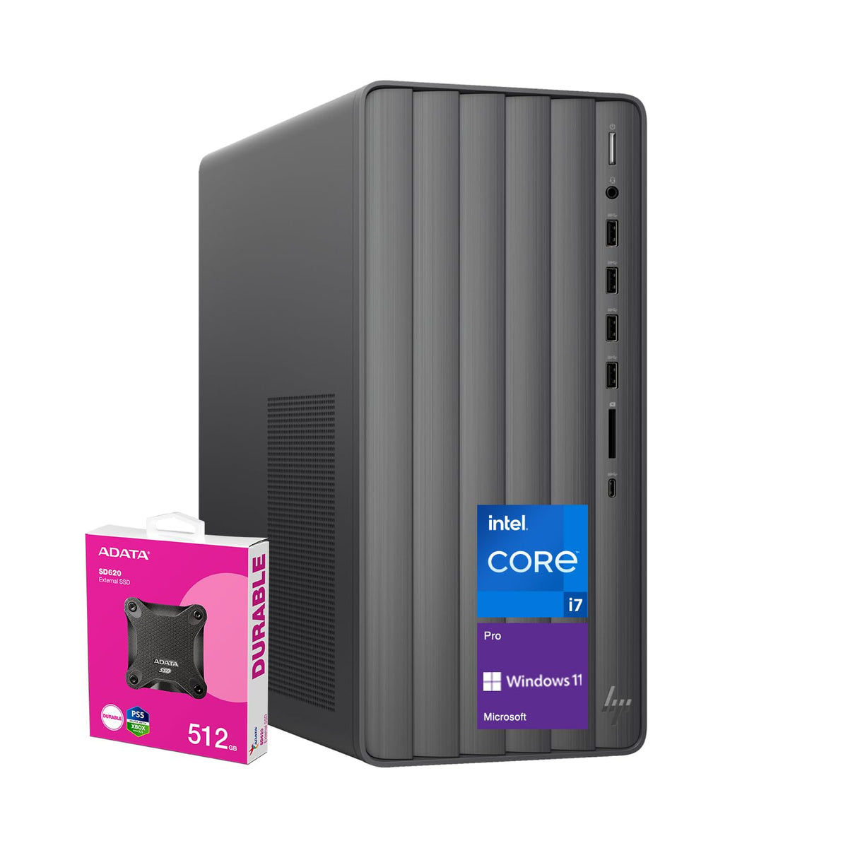 Hp Envy Intel I7 Premium Tower Desktop, 32Gb Ram, 1Tb Ssd, Wi-Fi 6, Windows 11 Pro, Black, With Adata 512 External Ssd Bundle