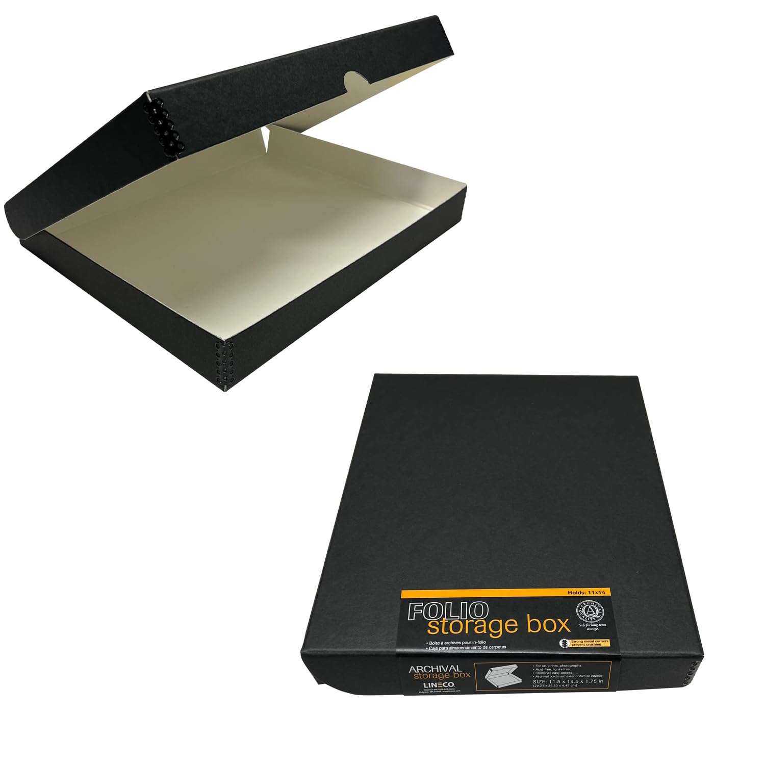 Lineco 11X14 Black Clamshell Archival Folio Storage Box. Acid Free With Metal Edge, Preserve Photos Or Documents, Crafts, Diy. (Pack Of 2)