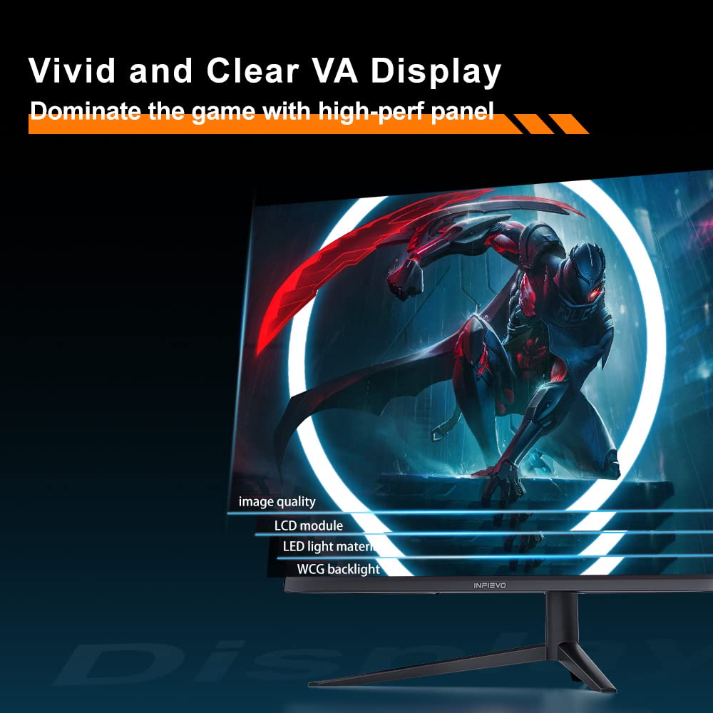 Infievo Gaming Monitor 27 Inch Qhd 1440P Computer Monitor 165Hz Va 1Ms Built In Speakers, Freesync, Ultra Thin Pc Monitor, Vesa