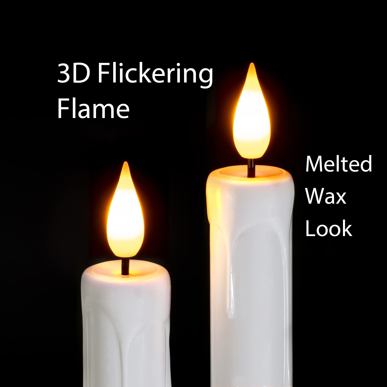 Homemory 3 Pcs Flameless Taper Candles With Remote Timer Dimmer, 9.6'' White Flickering Candlesticks Battery Operated, Realistic