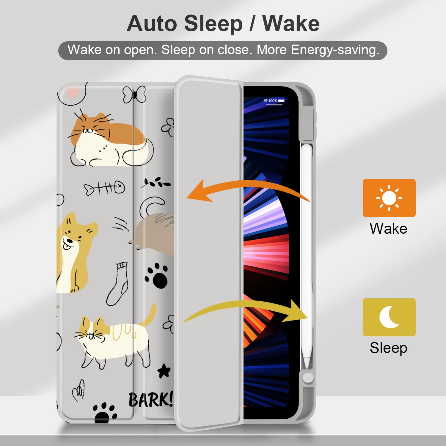 Batianda Hybrid Case For Ipad Air 13 Inch 2024 /Ipad Pro 12.9 Inch 2022 M2 2021 5Th / Ipad Pro 12.9' 4Th/3Rd Gen [Built In Pencil Holder] Shockproof Cover With Clear Back Shell Tpu Bumper, Cute Dogs