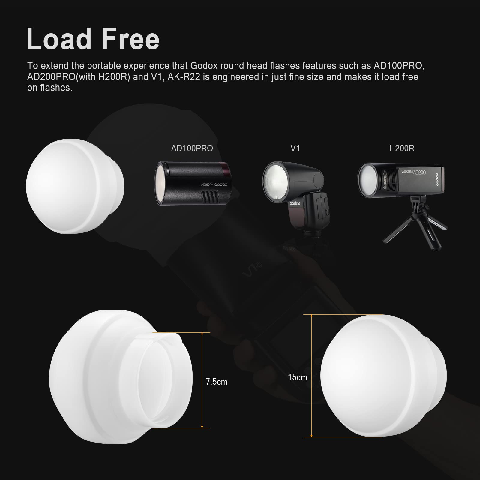 Godox Ak R22 Diffusion Dome, Collapsible Flash Diffuser Suitable For Godox V1 V1 Pro Series Round Head Flash, Godox Ad100Pro God