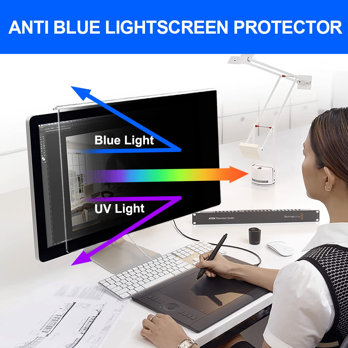 Gudteke Computer Privacy Screen Filter 24'' Hanging Privacy Screen Protector Compatible Widescreen Computer Monitor With Aspect