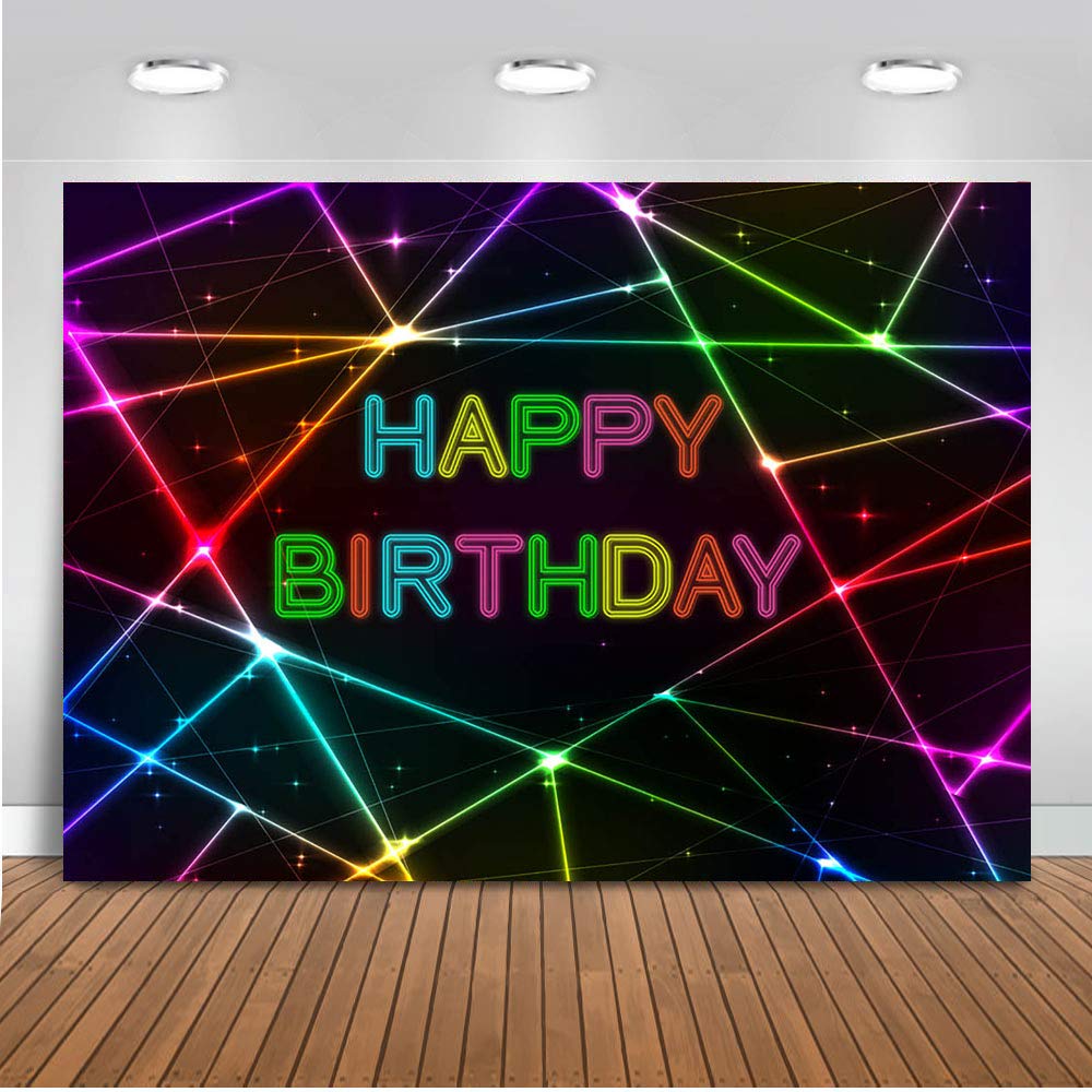 Avezano Glow Neon Birthday Background Neon Lights Happy Birthday Backdrop Lets Glow Birthday Party Backgrounds Dessert Table Ba