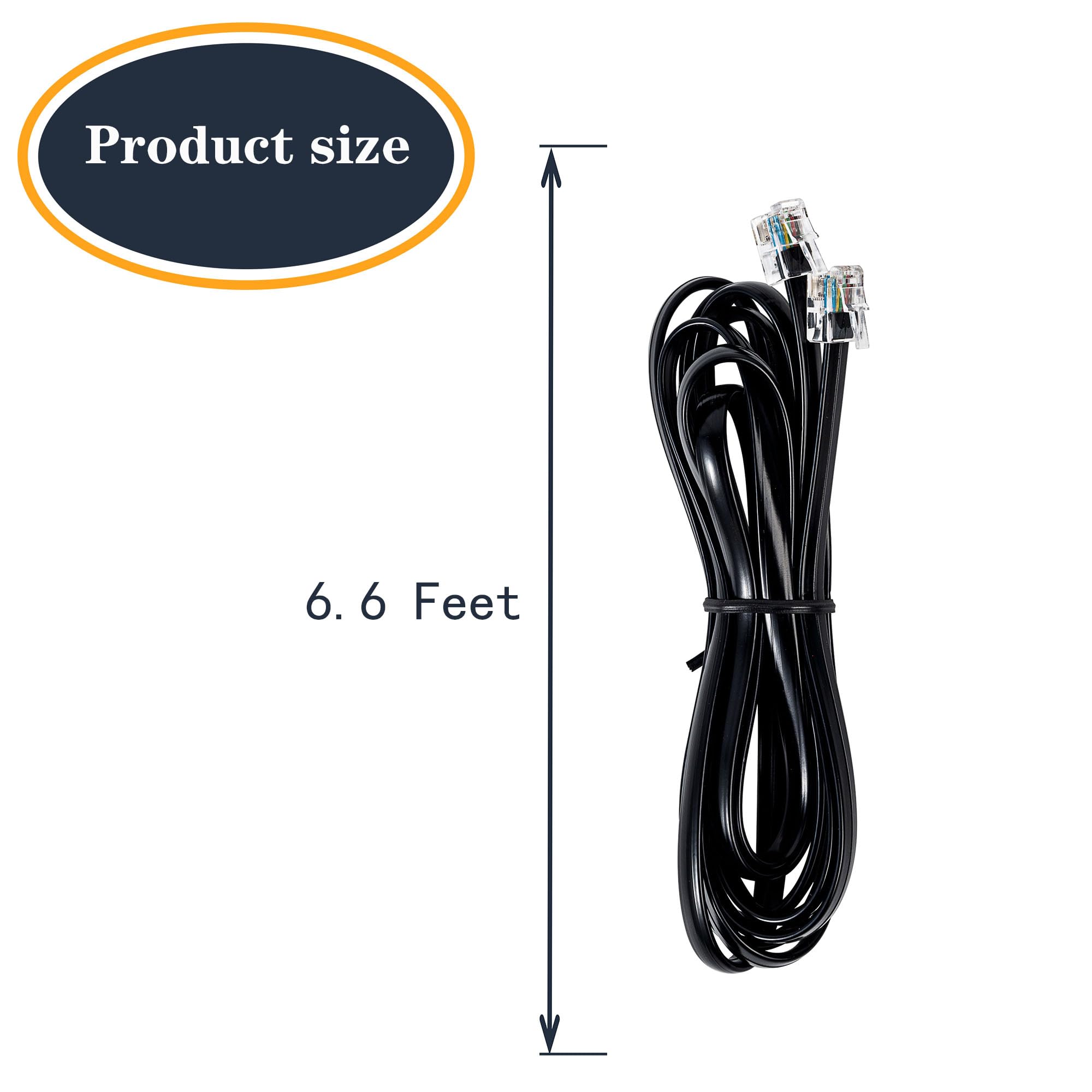 Jmzly Rj12 Cable Phone Cord Rj12 6P6C Male To Male Straight Wired For Both Data And Voice Use Black   6.6Feet 3 Pack