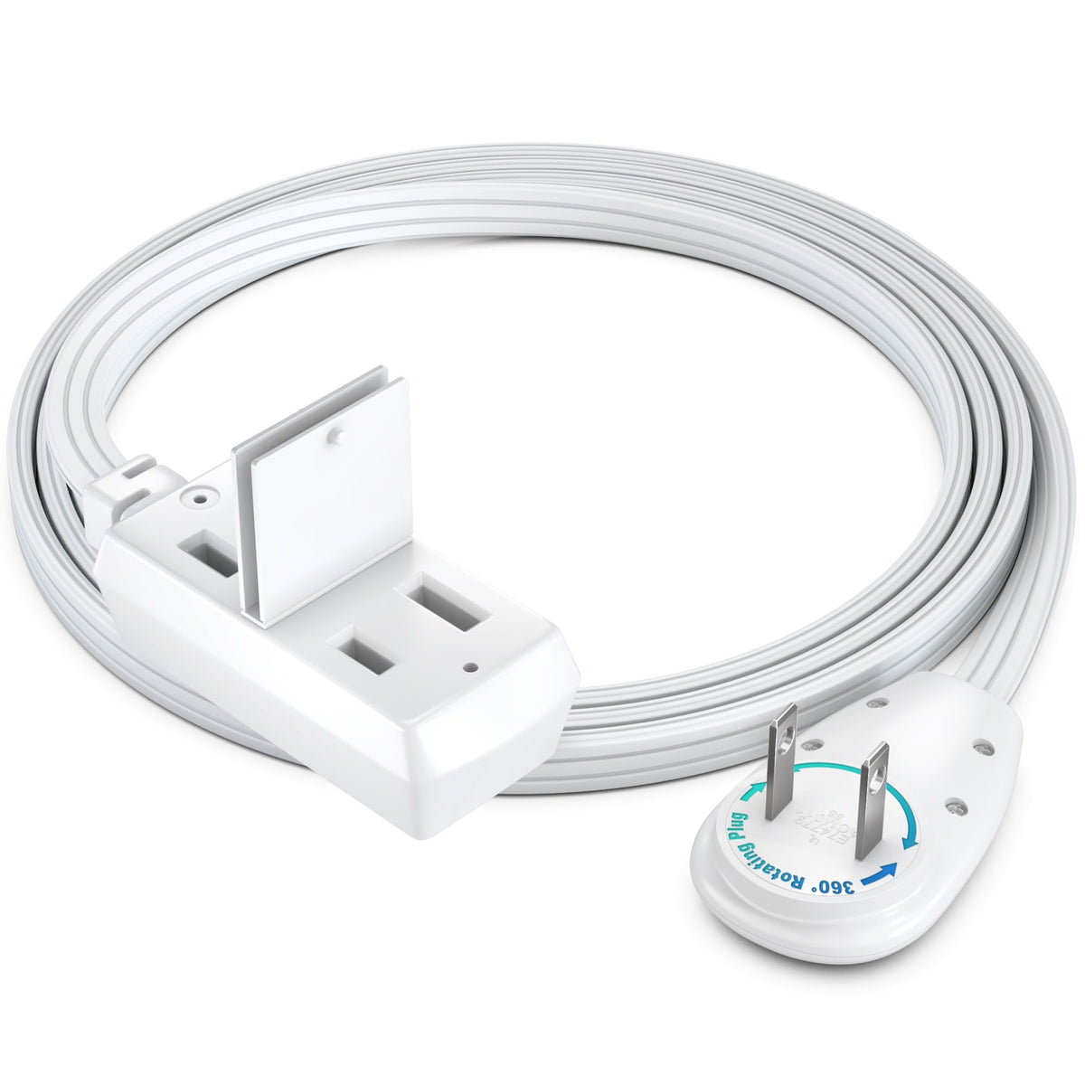 Maximm Cable 3Ft 360 Rotating Flat Plug Extension Cord/Wire, 16 Awg Multi 3 Outlet Extension Wire, 2 Prong With Safety Cover   W