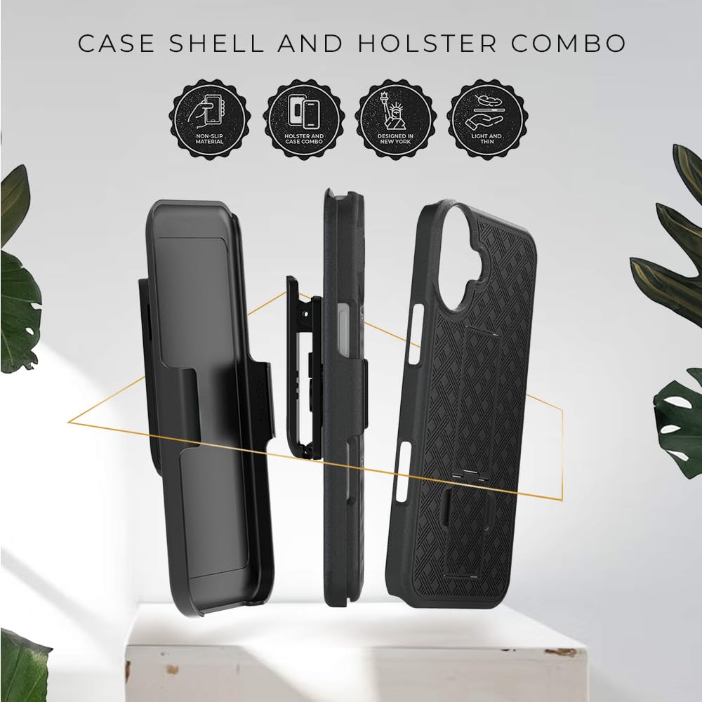 Motive For Iphone 16 Plus Holster Case, Belt Clip Case For Iphone 16 Plus, Shell Holster Combo 16 Plus, Slim Rugged Drop Shockpr