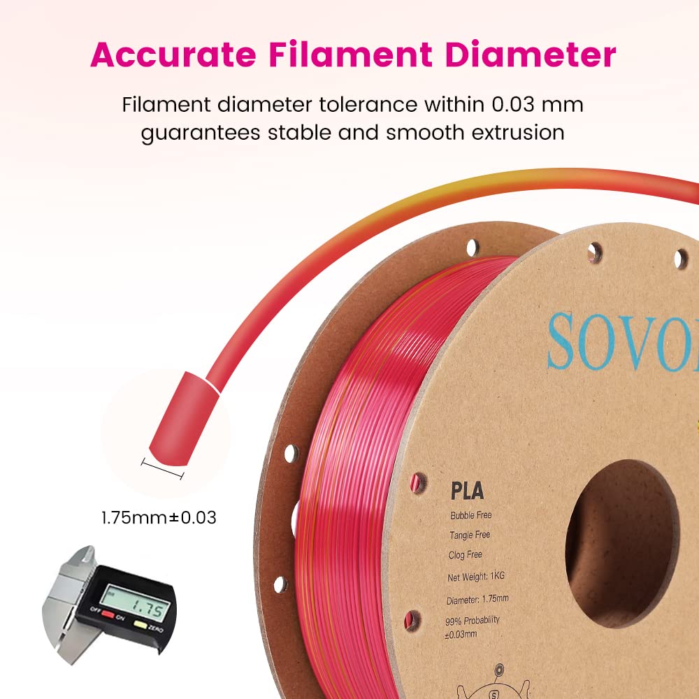 Sovol Pla Filament Silk Tri Color Co Extrusion 1.75Mm, 3D Printer Filament 1Kg/ 2.2Lbs, Shiny Silk Rose Blue Yellow 3 In 1 Coext