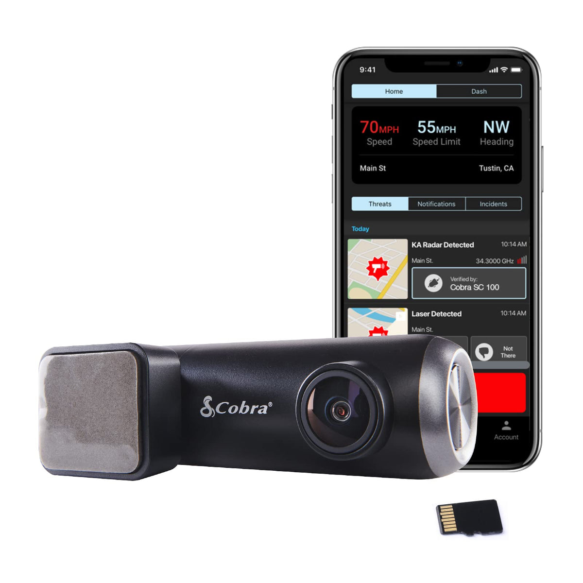 Cobra Smart Dash Cam (Sc 100)   Full Hd 1080P Resolution, Built In Wifi & Gps, 140 Degree View, Live Police Alerts, Incident Reports, Emergency Mayday, Drive Smarter App, 8Gb Sd Card Incl., Black