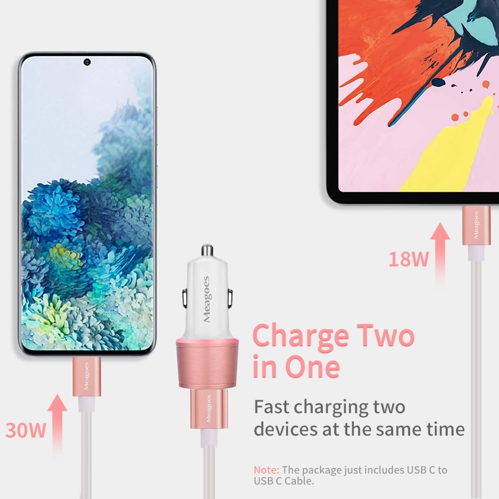 Meagoes Usb C Car Charger, 48W 2 Port Fast Charging Adapter With Pd&Qc3.0 Compatible For Iphone 16/15 Pro Max/Samsung Galaxy S24