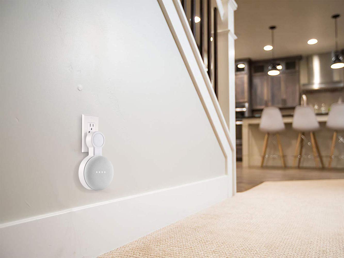 PEF Outlet Wall Mount Holder for Google Nest Mini - Cord Management, White, 2 Pack, Model GOMINI-2