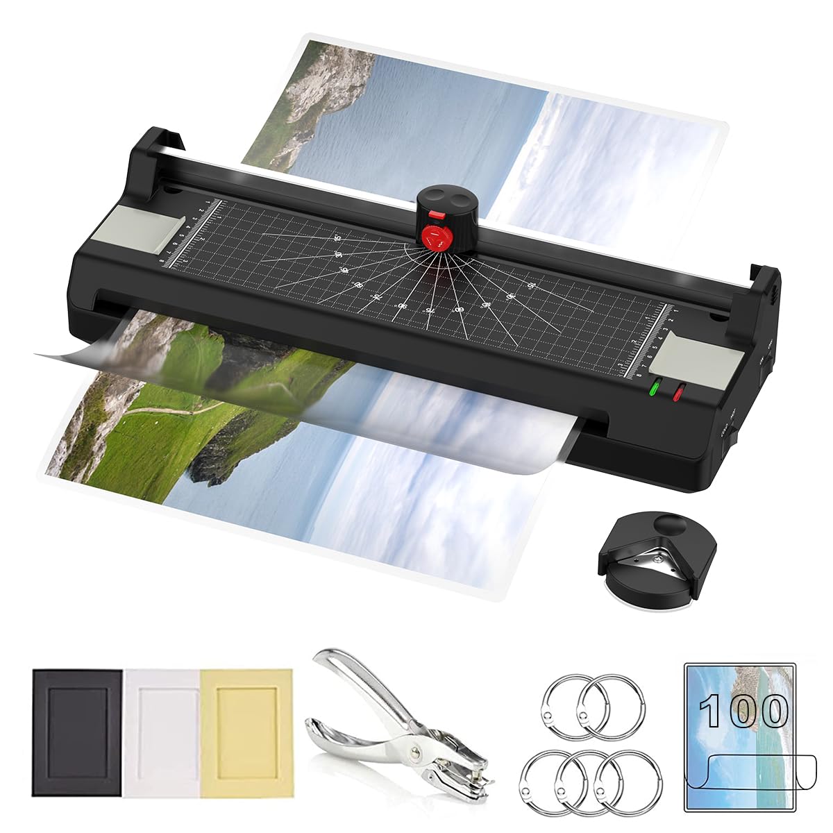 Laminator Machine for A3/A4/A6, YE381 Thermal Laminating Machine for Home Office School Use with 100 Pouches, Paper Trimmer and 