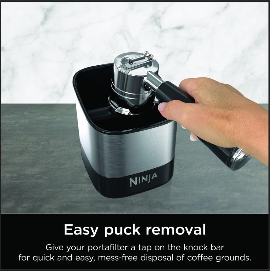 Ninja Luxe Caf   Knock Box, Accessories For Espresso Machine, Easy & Mess-Free Puck Disposal, Coffee & Espresso Grounds, Non-Sli
