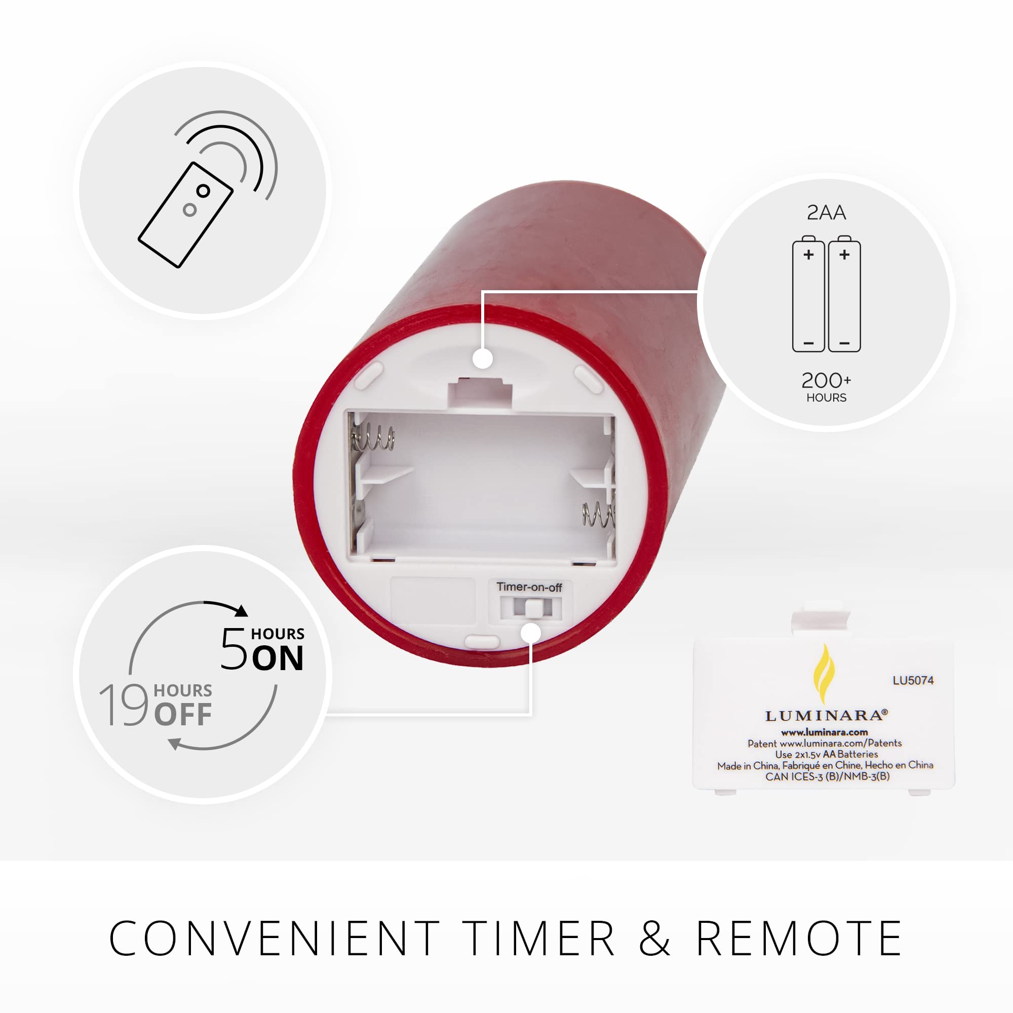 Luminara Realistic Artificial Moving Flame Pillar Candles   Set Of 3   Melted Top Edge, Led Battery Operated Lights   Unscented
