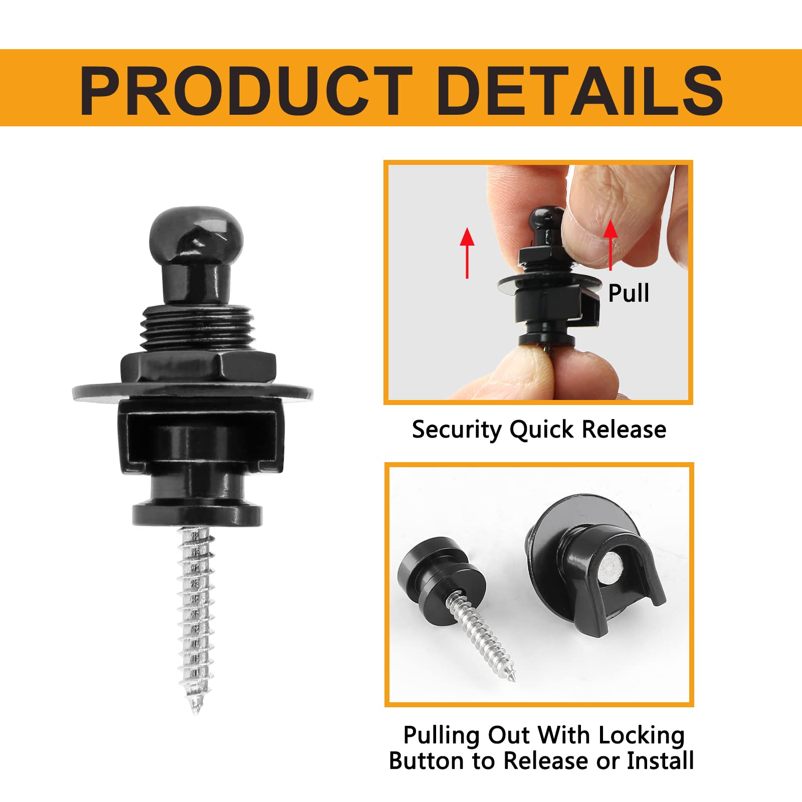 Lifcratms 2Pcs Guitar Strap Locks, Metal Heavy Duty Guitar Straplocks Replacement, Buttons Quick Release Security Retainer Syste