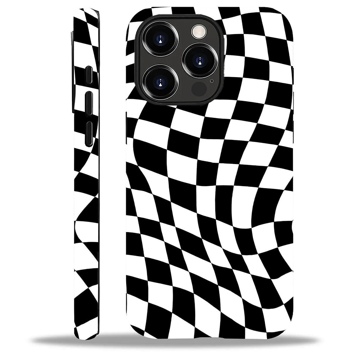 WANKBLC Compatible with iPhone 13 Pro Max Matte Case, Twisted Black White Checkered Pattern for Girl Full Body Design Soft Silic