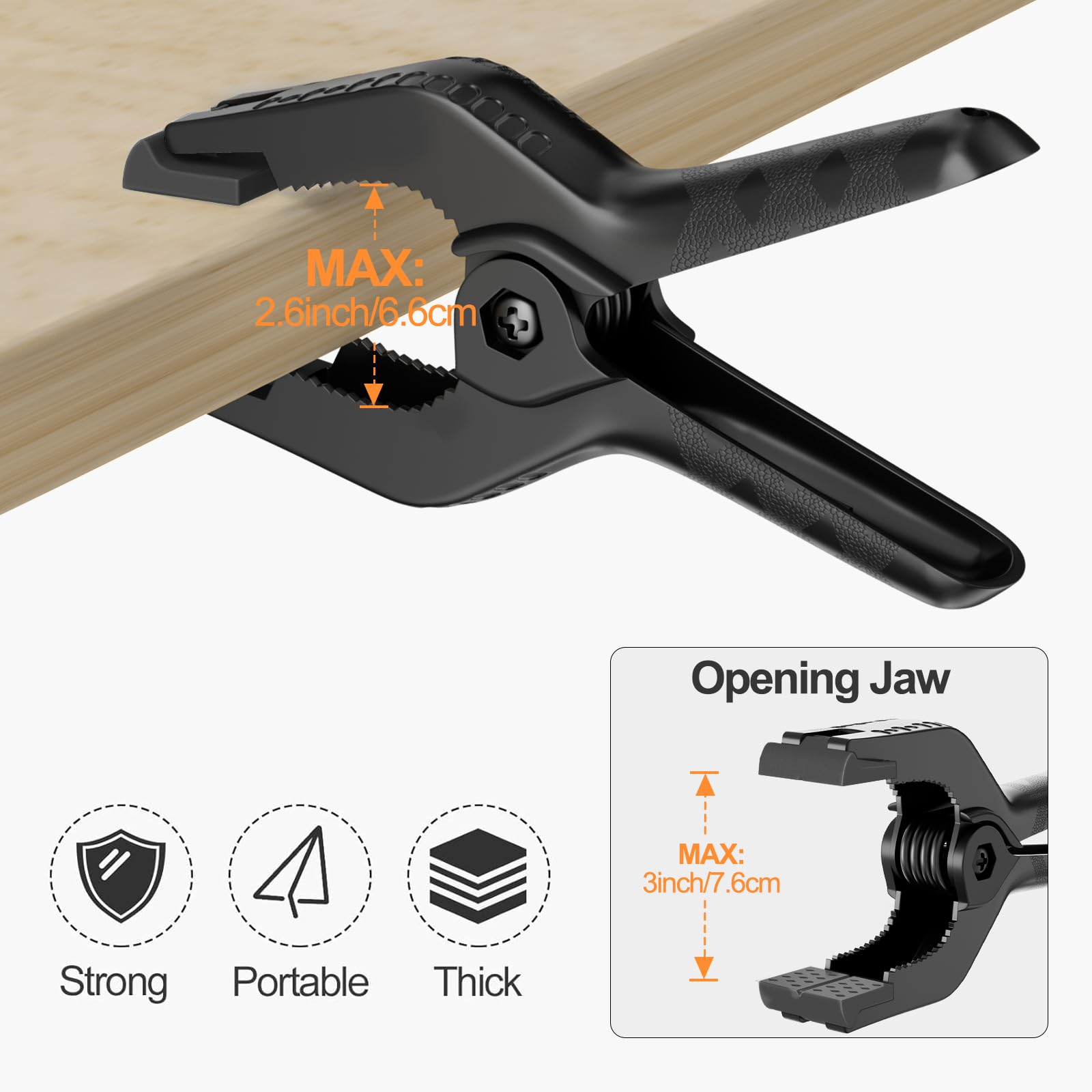 Emart 6 Pack Heavy Duty Muslin Spring Clamps, 6 Inch Photo Booth Backdrop Clips For Photography Studio   Black