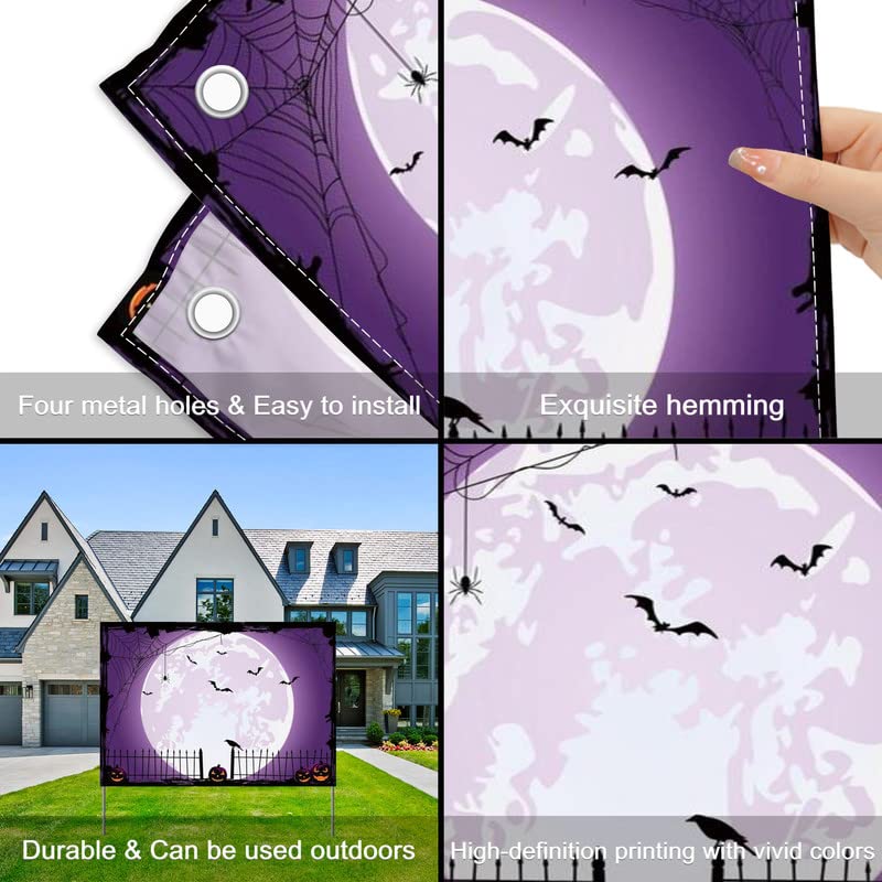 Swepuck 7X5Ft Purple Halloween Photo Backdrop For Parties Large Pumpkin Patch Moon Picture Photography Background Kids Witch Hau