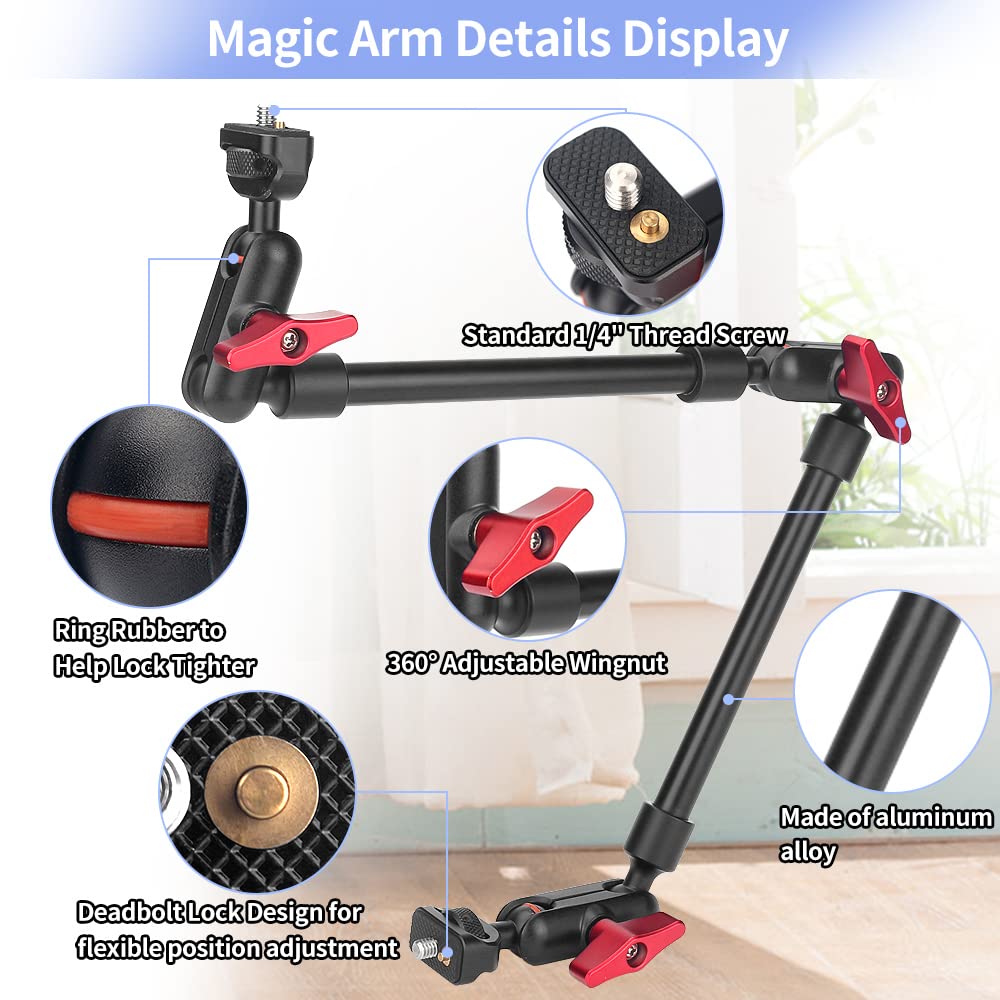 Magic Arm Camera Mount Super Clamp, 22Inch Mic Boom Arm Camera Clamp Mount With Phone Holder And 3/8'' 5/8'' Screw Adapters, Art