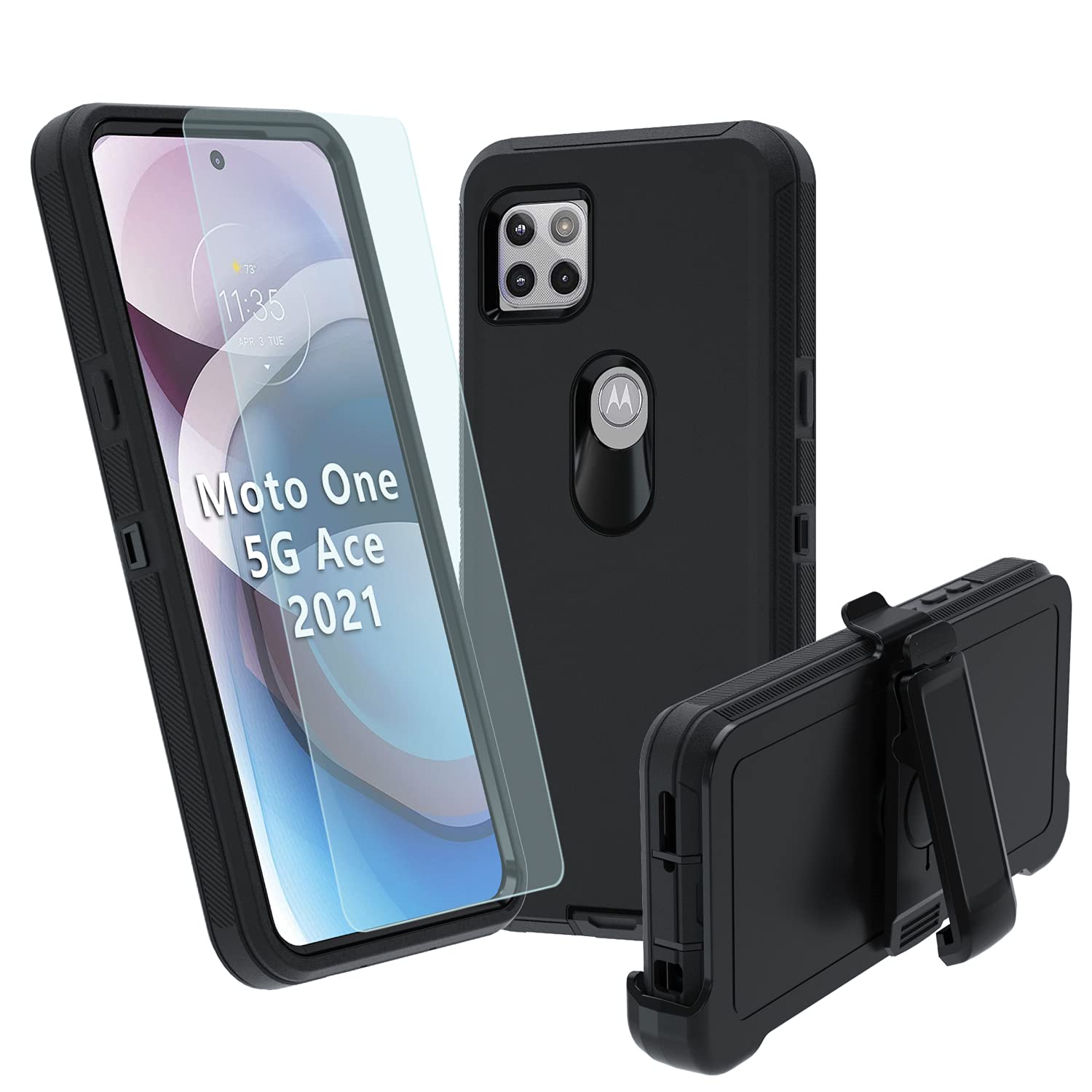 Nufr For Moto One 5G Ace Case,Motorola One 5G Ace 2021 Heavy Duty Case[ With Clip], [Shockproof] [Dropproof] [Dust Proof], Compa
