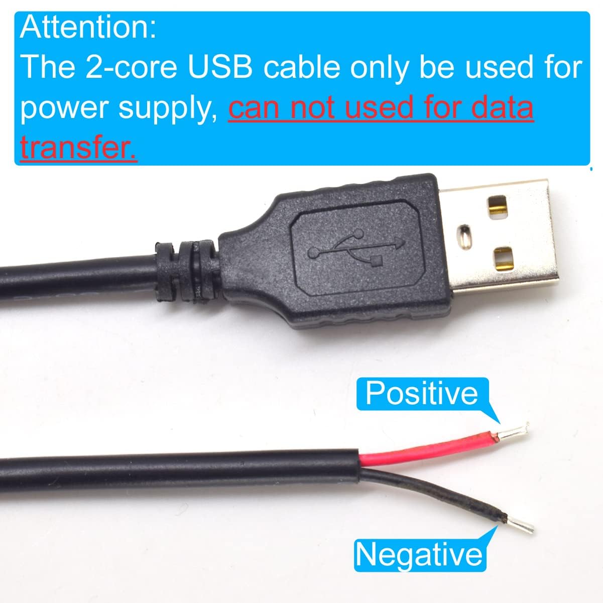 Elnone 2Pcs 20Awg Usb Pigtail 2 Wire,2M/6.5Ft Usb 2.0 Male Plug 2Pin Wire Diy Pigtail Cable 5V Bare Wire Cable 5V 5A Black Usb P
