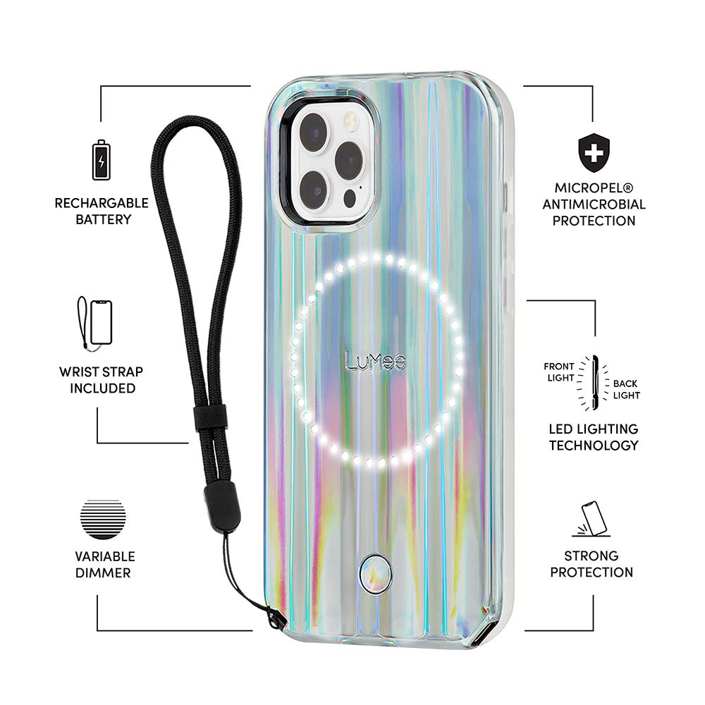 Lumee Halo By Paris Hilton   Holographic   Light Up Selfie Case For Iphone 12 And Iphone 12 Pro (5G)   Front & Rear Illumination