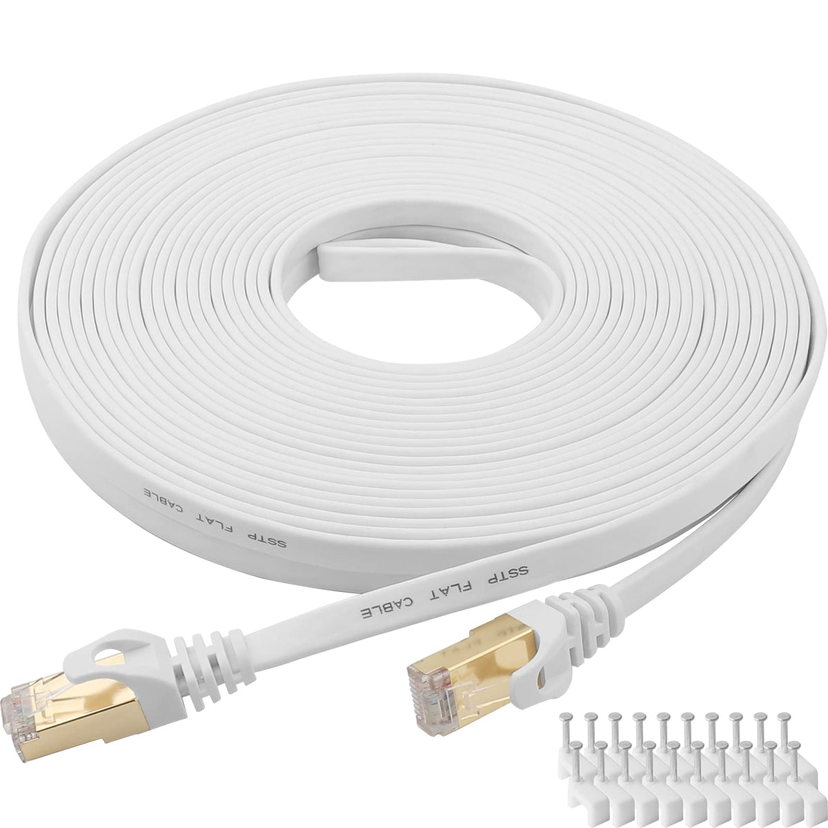Deface Cat 8 Ethernet Cable 75 Ft Cat8 Lan Cable Internet Network Cord For Ps4, Xbox, Router, Modem, Gaming, White Flat Shielded