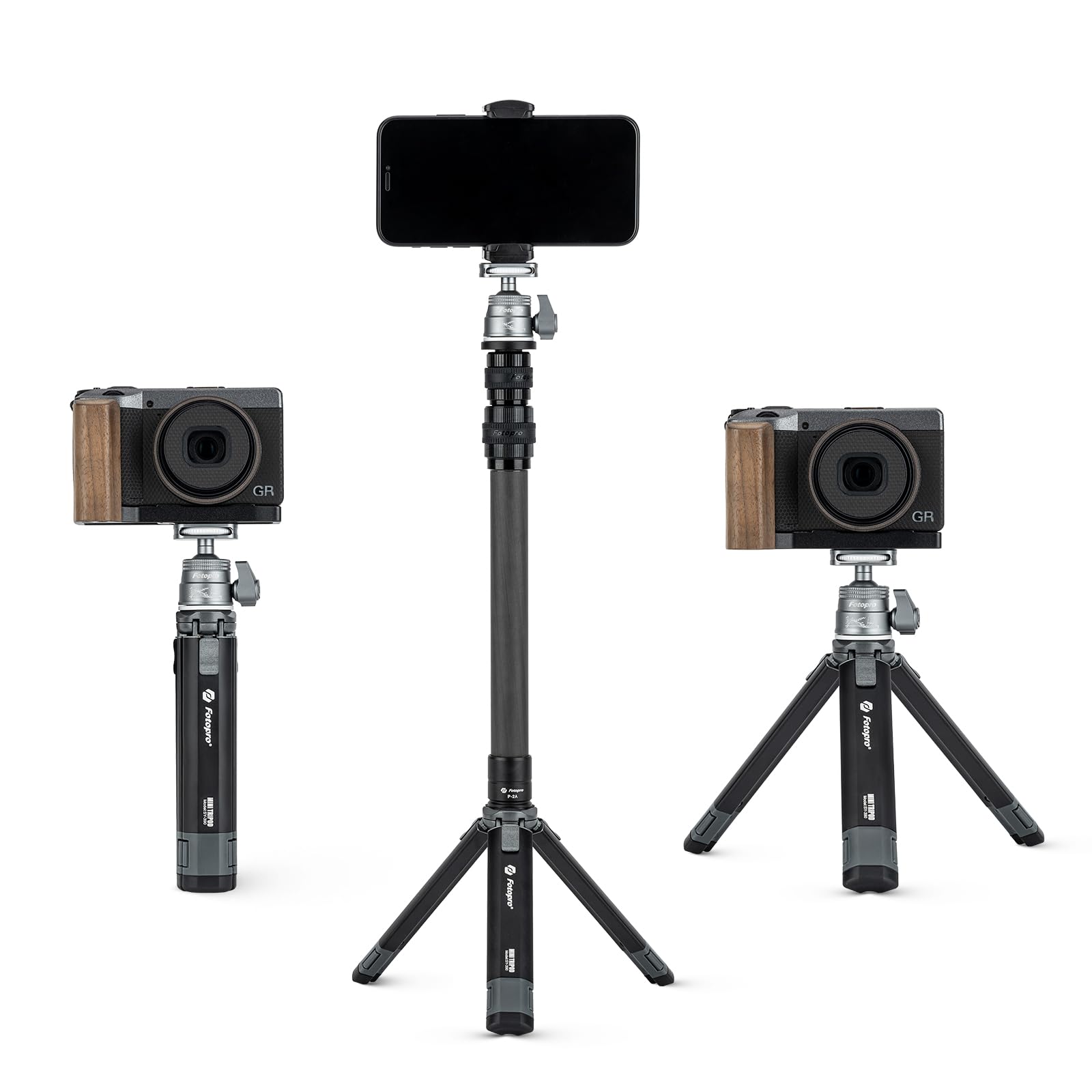 Fotopro Mini Camera Tripod With Carbon Fiber 3 Section Center Cloum 360Ballhead Extendable Portable Small Desktop Tripod For Iph