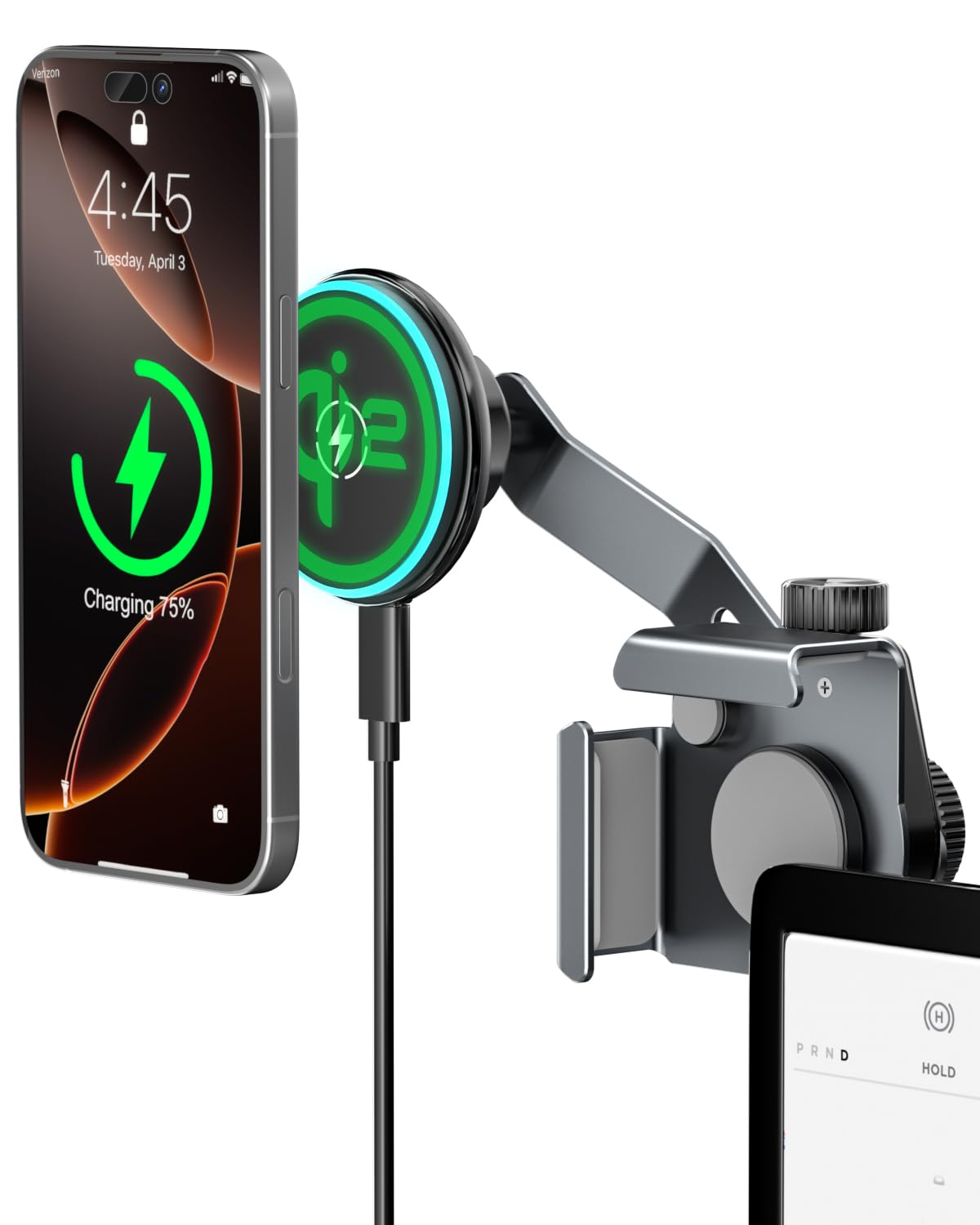 Cloudvalley Qi2 15W Wireless Charger Phone Mount For Tesla Model Y/3, ?Extendable Metal Holder?Compatible With Iphone Magsafe, S