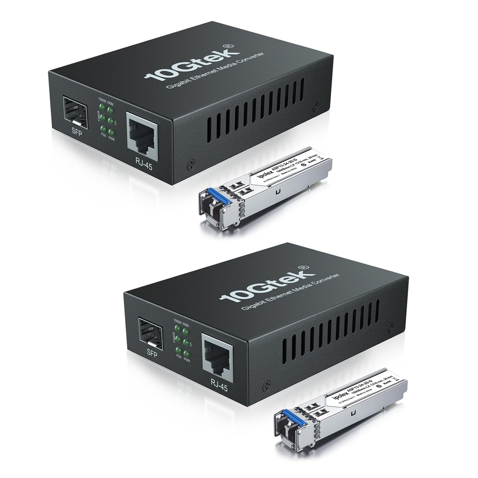 A Pair Of Gigabit Single Mode Lc Fiber To Ethernet Media Converter (Sfp Lx Modules Included),1.25G Fiber Media Converter, 1000Ba