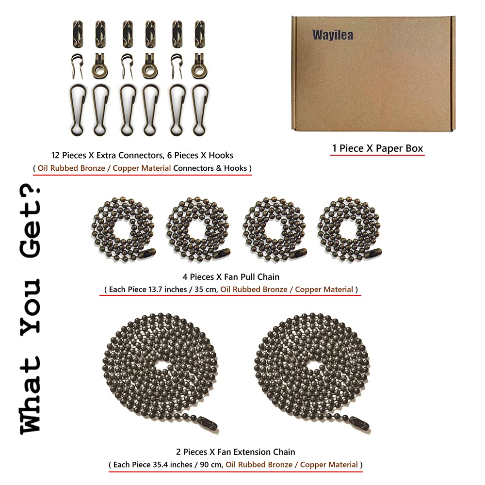 Wayilea Ceiling Fan Light Pull Chain Extender, 3.2Mm Diameter Oil Rubbed Bronze Chain String Extension Replacement For Lamp Fixt