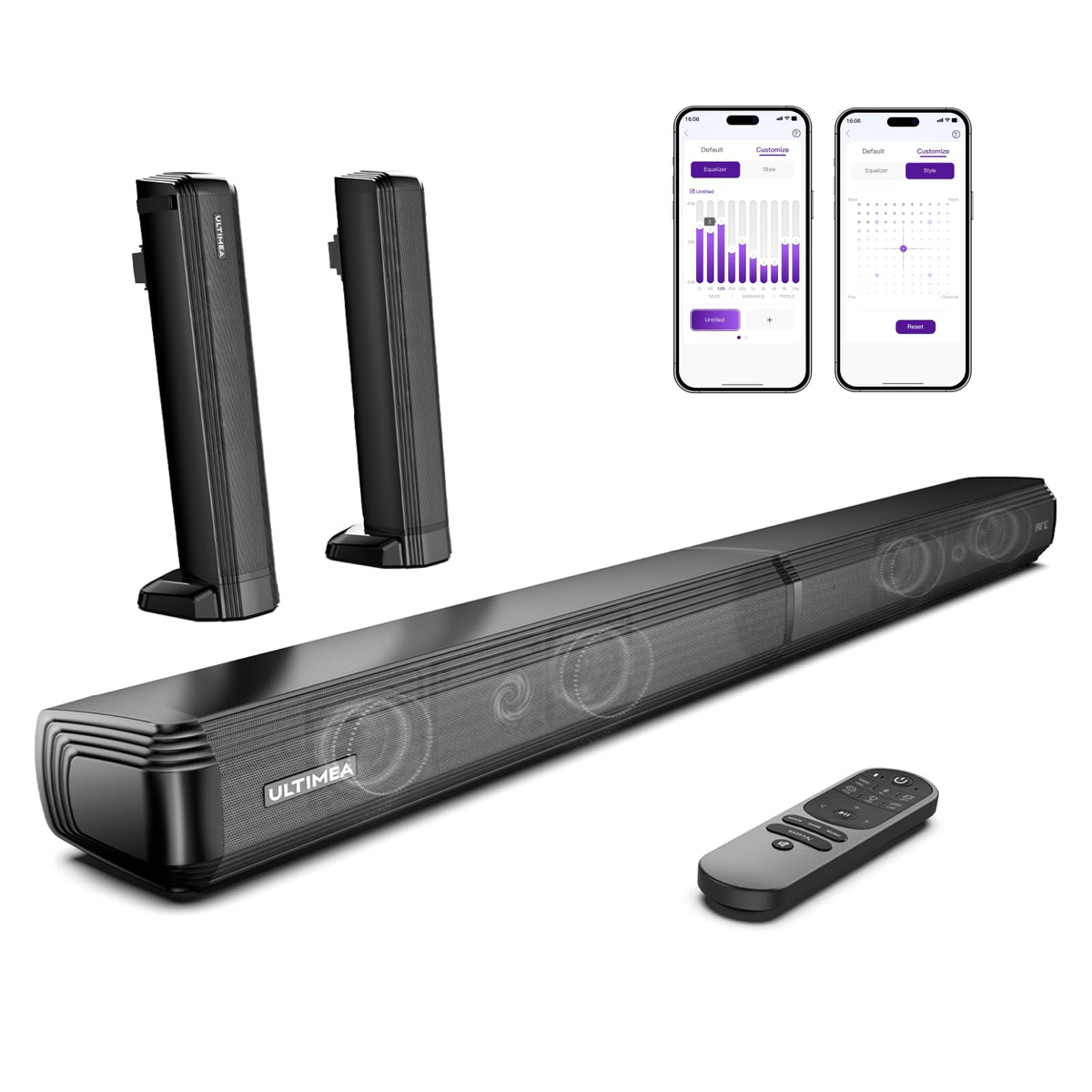 Ultimea 2.2Ch Sound Bar For Smart Tv, Peak Power 100W, 2-In-1 Detachable Sound Bar For Tv, App, Bluetooth 5.3 Tv Soundbar, 3 Eq 