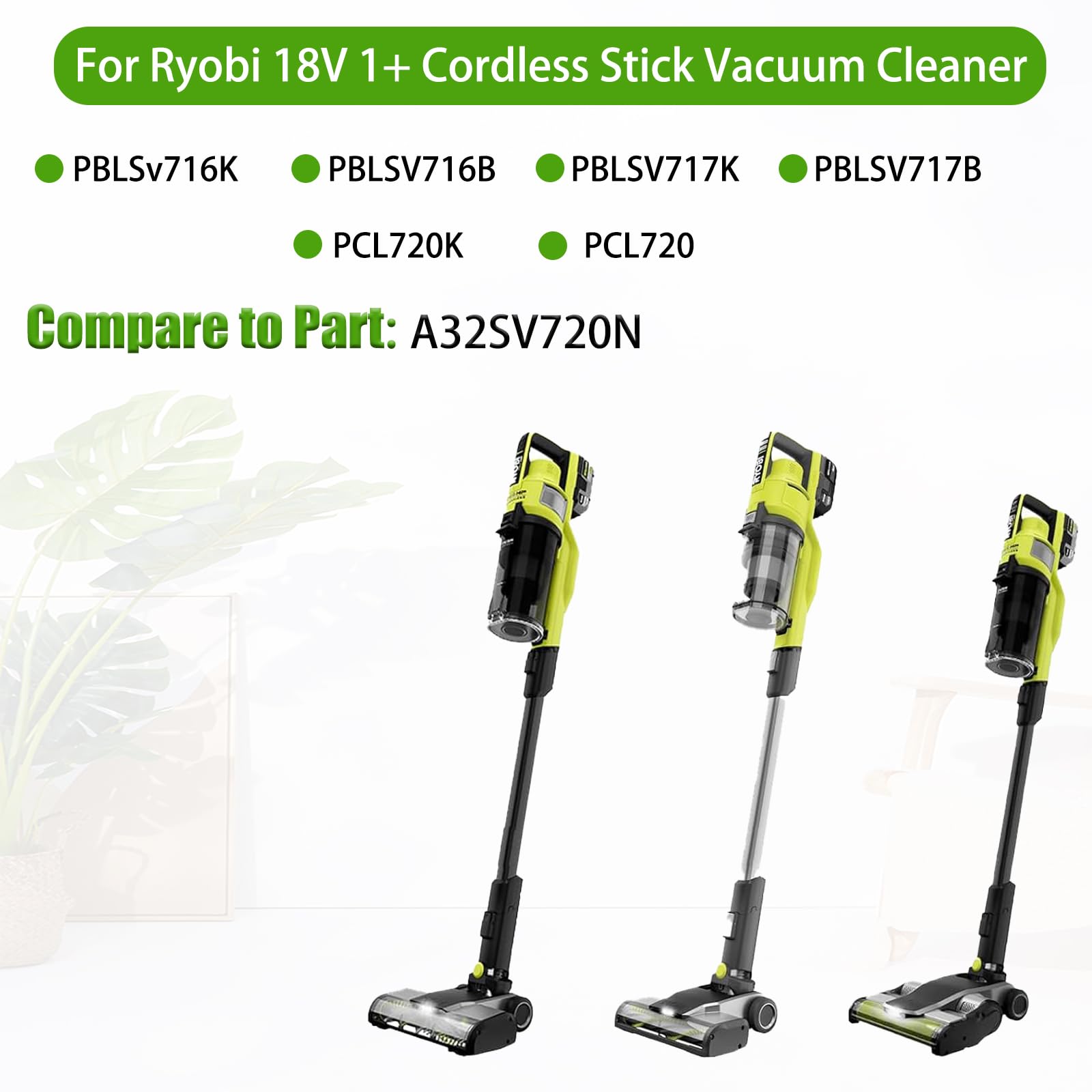 3 Pack Washable Filter For Ryobi 18V 1+ Cordless Stick Vacuum Cleaner Pcl720, Pblsv716, Pblsv717, A32Sv720N Replacement Parts