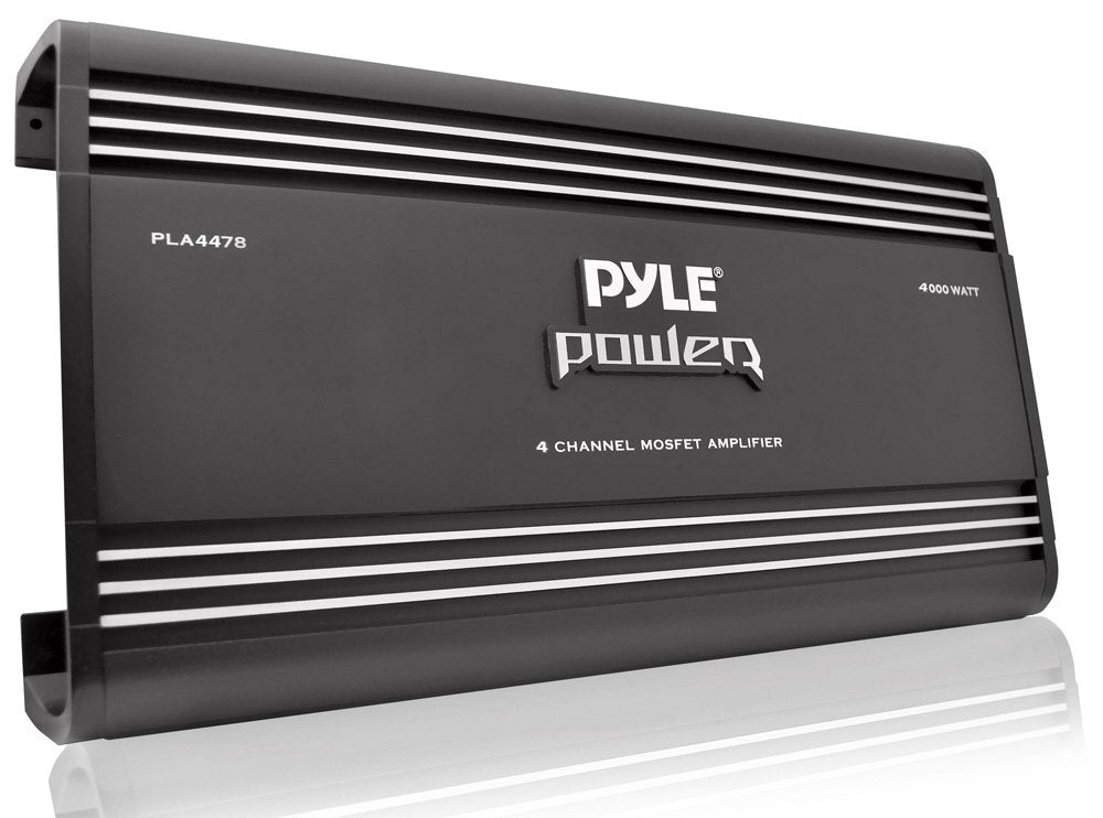 Pyle 4 Channel Car Stereo Amplifier   4000W High Power 4 Channel Bridgeable Audio Sound Auto Small Speaker Amp Box W/ Mosfet, Cr