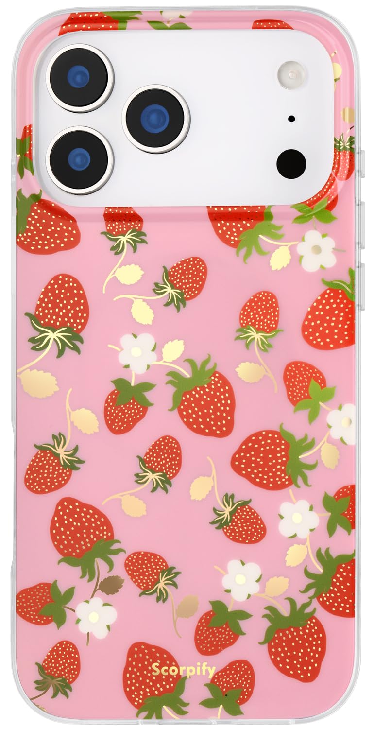 SCORPIFY for iPhone 17 Pro Case [Compatible with MagSafe] with Strawberry Party Fruit Design, Cute Floral Magnetic Phone Cover f