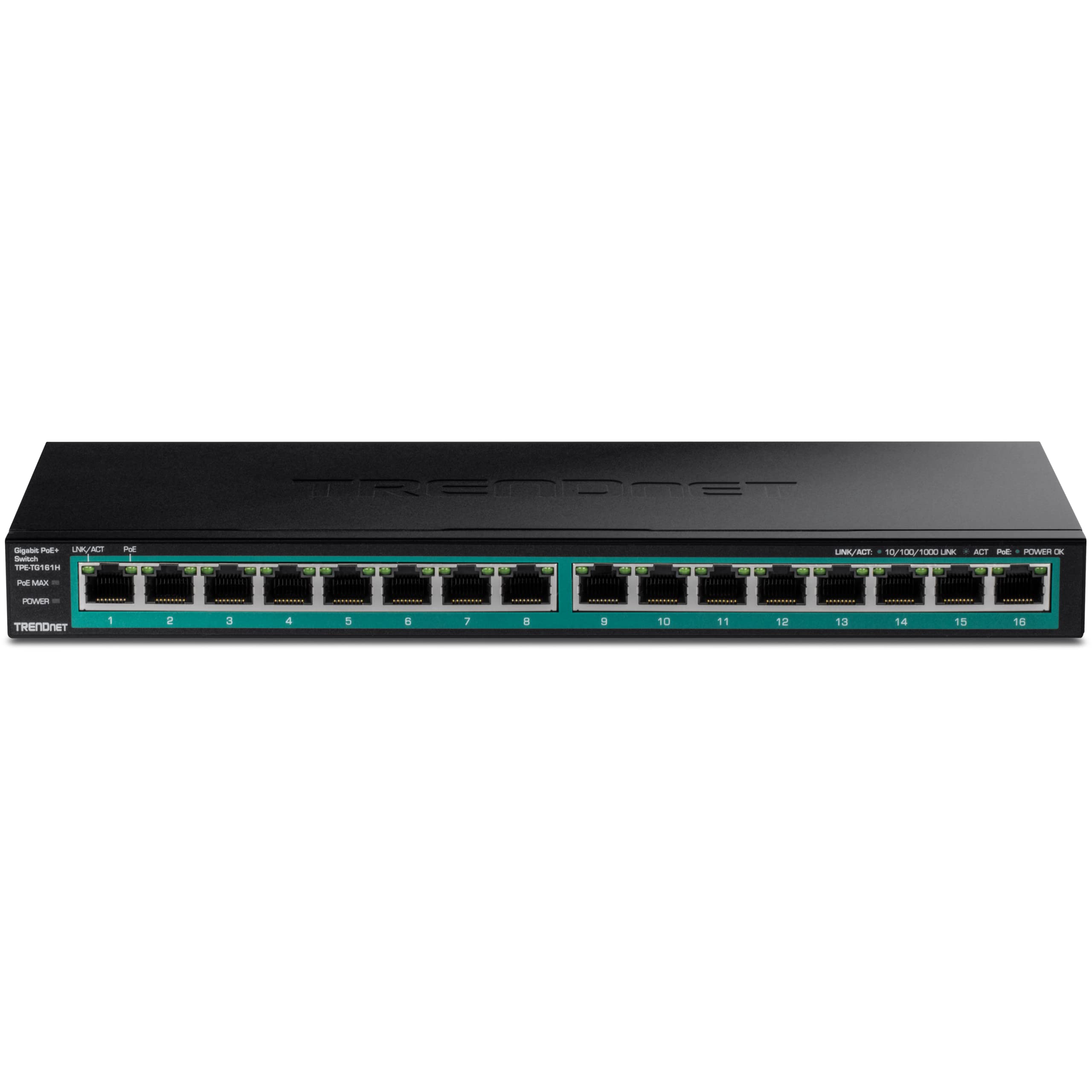 Trendnet 16 Port Gigabit Poe+ Switch 16 X Gigabit Poe+ Ports 120W Poe Budget Up To 30W Per Port 1U 19A Rackmount Brackets Includ