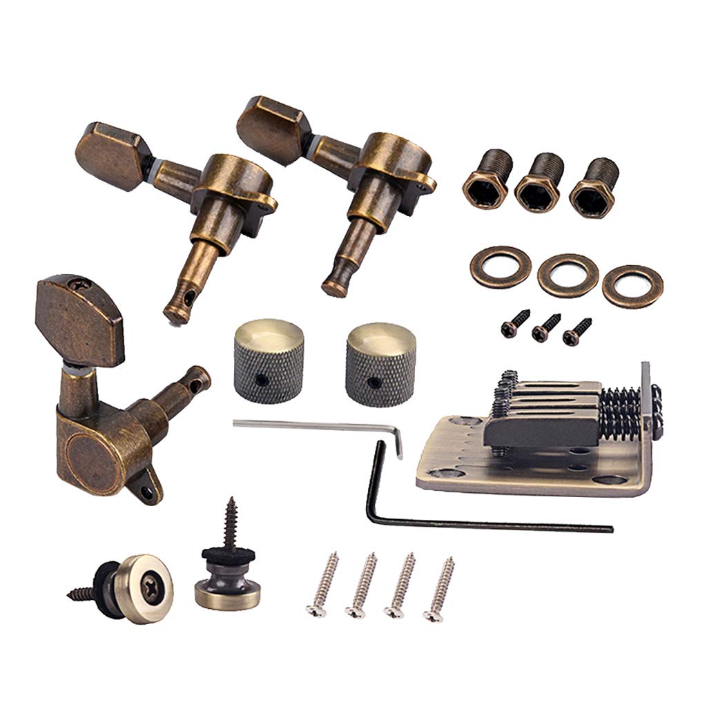 Alnicov Combo Kits Bronze Saddle Bridge Tuning Pegs Control Knobs Strap Locks Wrenches Screws Washers For 3 String Cigar Box Gui