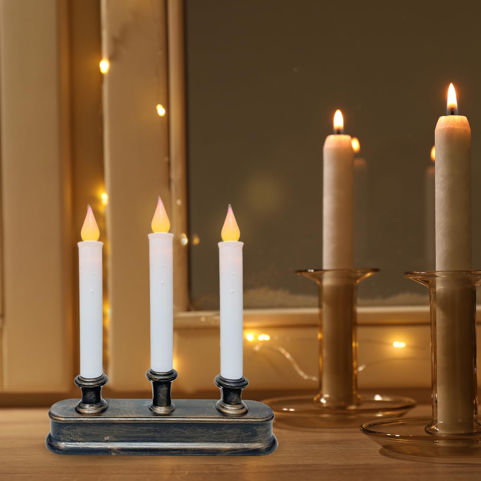 Sunsgne 3 Light Christmas Battery Operated Window Candle Lamps With Led Flameless Flicker Lights, Home Accents Holiday Lights Fo