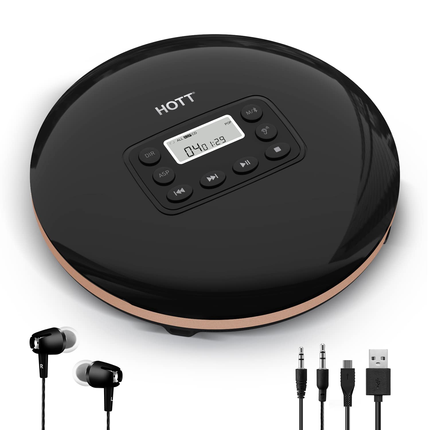 HOTT CD711T Bluetooth Rechargeable Portable CD Player for Home Travel and Car with Stereo Headphones and  Anti Shock Protection-Black-New
