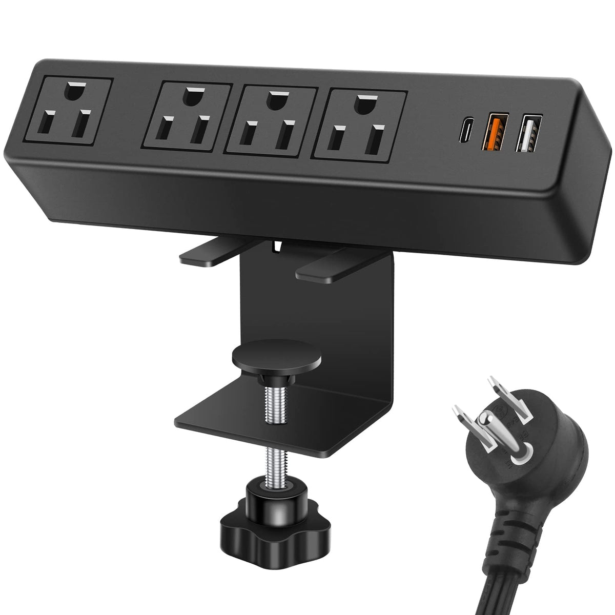 Desktop Clamp Power Strip With Usb C, Surge Protector 900J Power Charging Station Outlet With 4 Ac Plugs 2 Usb A 1 Usb C Pd 20W 