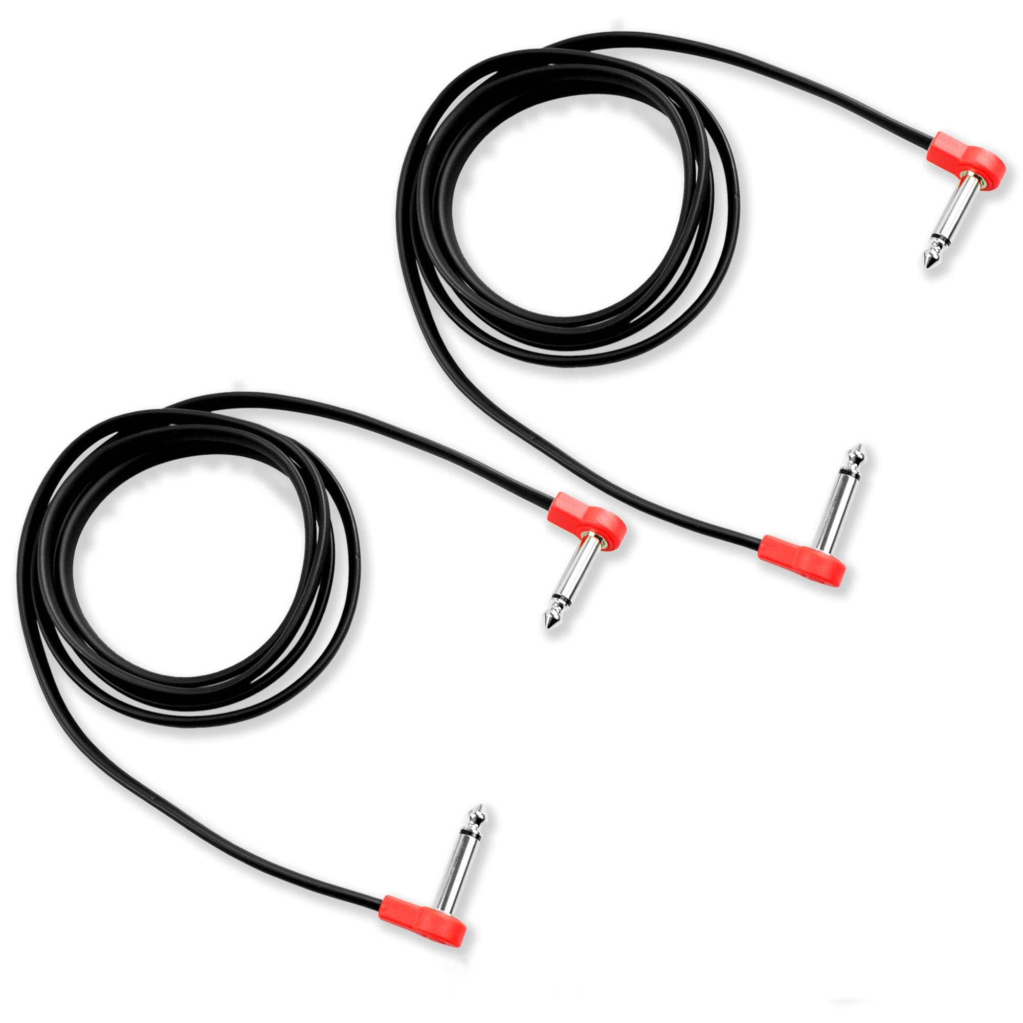 M MAKA Flat Low Profile Guitar Patch Cable 60 inch for Effects Pedals, 1/4 inch Right-Angle, 2-Pack, Red