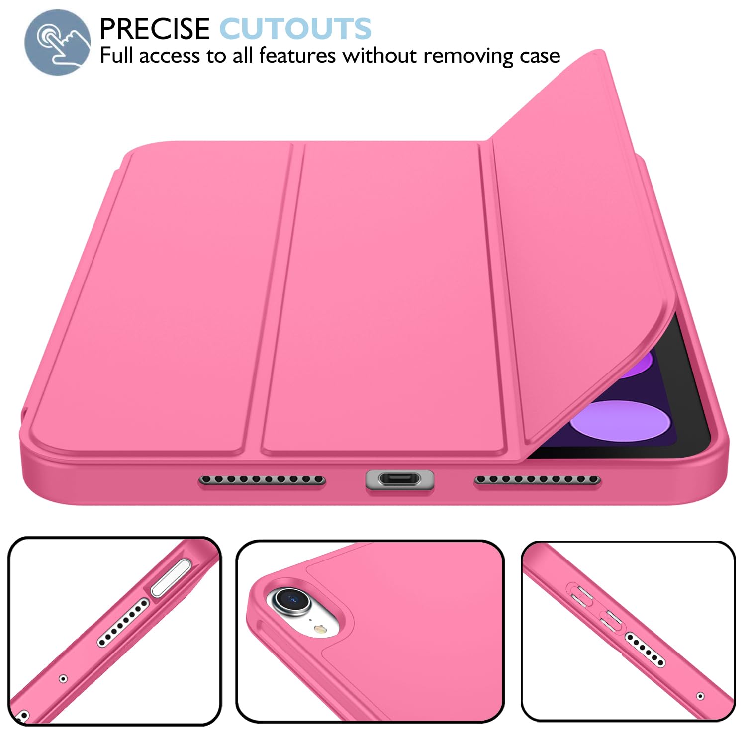 Imieet Ipad Mini 7 Case 2024 (A17 Pro), Ipad Mini 6 Case (8.3 Inch,2021 Model), Ipad Mini 7Th/6Th Generation Case With Pencil Holder, Trifold Stand Smart Case With Soft Tpu Back,Peach Red