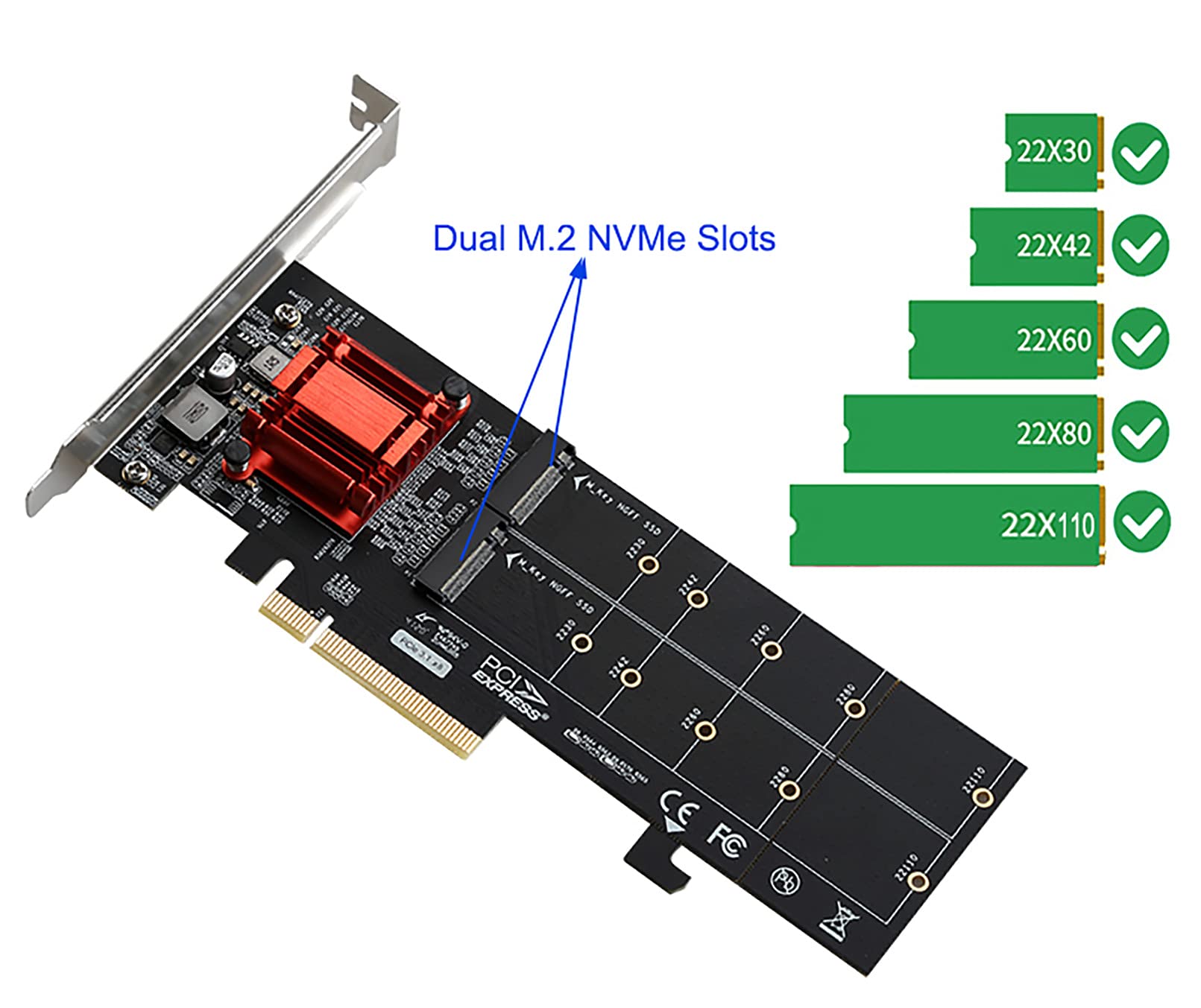M.2 Nvme Pcie Adapter, M.2 Nvme Ngff Ssd To Pci E 3.1 Gen3 X8 X16 Card With Low Profile Bracket Support M.2 (M Key) Nvme Ssd 221