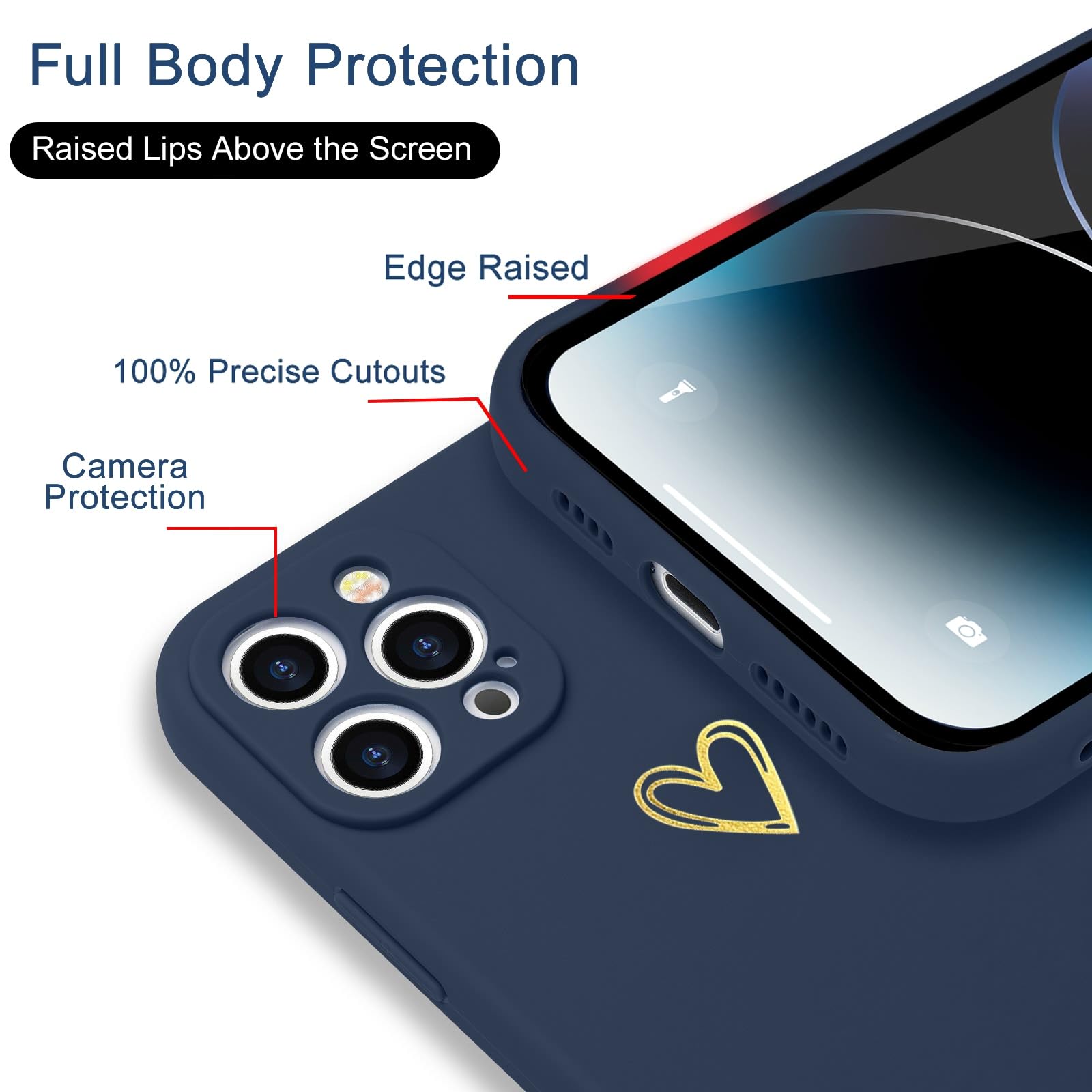 Wirvyuer For Iphone 14 Pro Case Cute Slim Shockproof Phone Case With Wireless Charging Support And Protection, Navy Grey